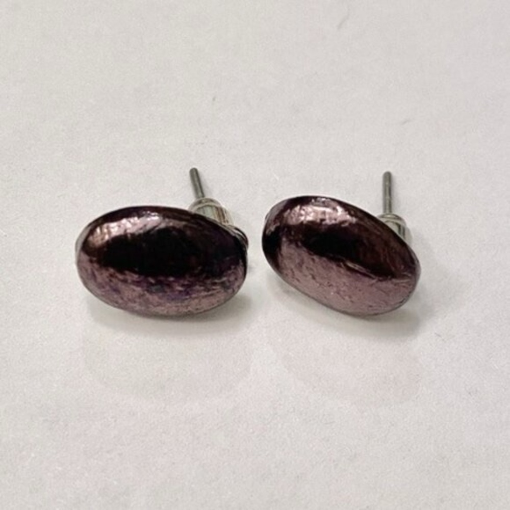 Extra Small  Eggplant Purple Cabochon Oval Stud Earrings